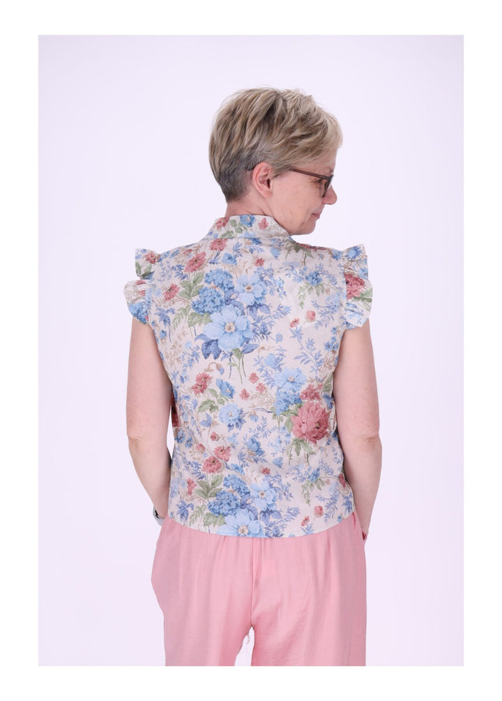 Bluse ohne Arm Rüschen Damen zum Binden AOP