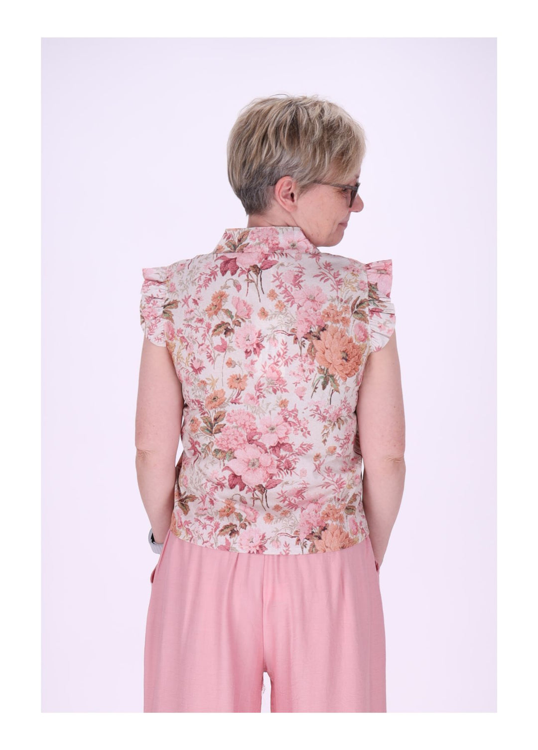 Bluse ohne Arm Rüschen Damen zum Binden AOP