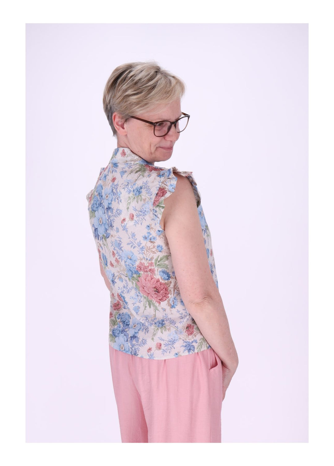 Bluse ohne Arm Rüschen Damen zum Binden AOP