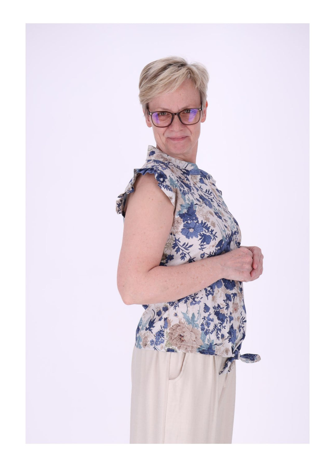 Bluse ohne Arm Rüschen Damen zum Binden AOP