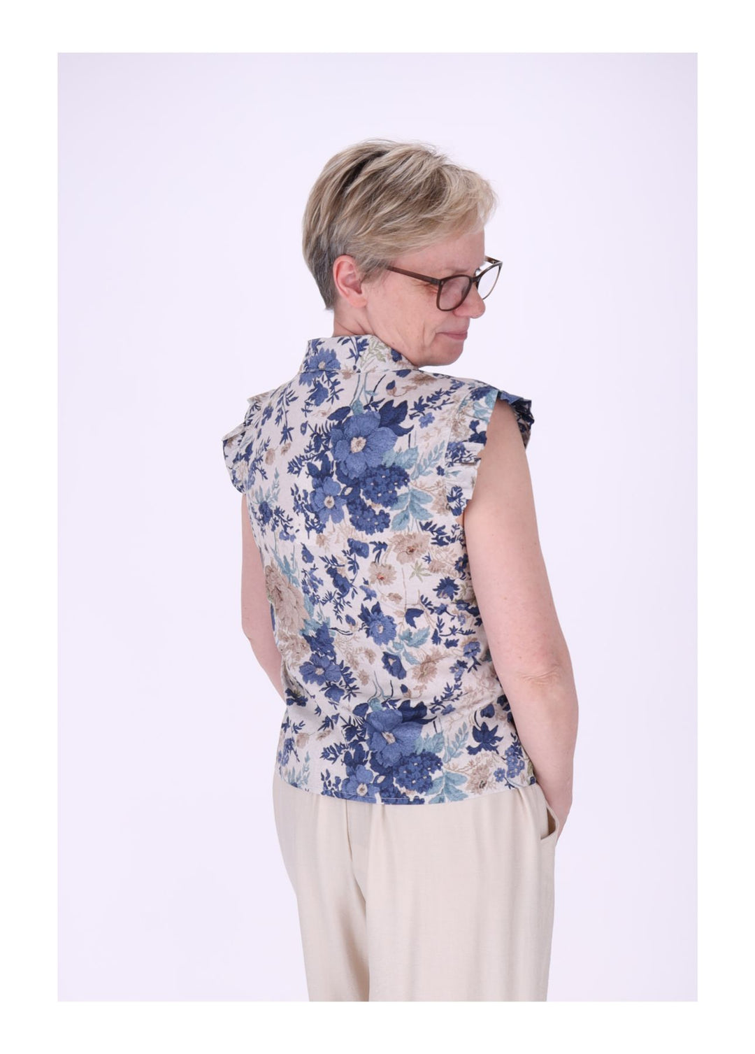 Bluse ohne Arm Rüschen Damen zum Binden AOP