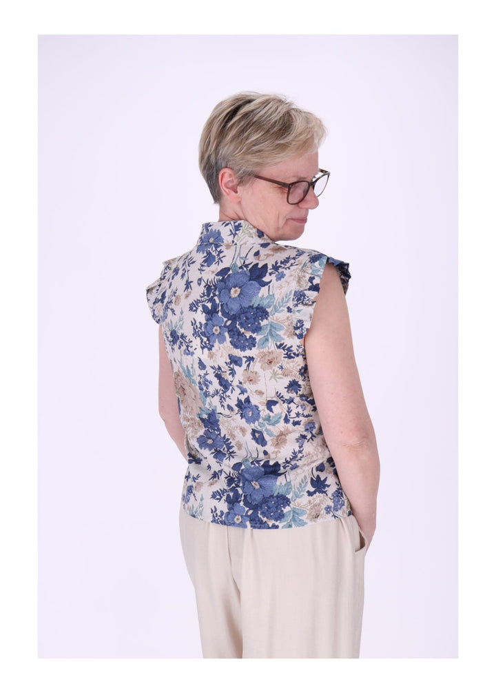 Bluse ohne Arm Rüschen Damen zum Binden AOP