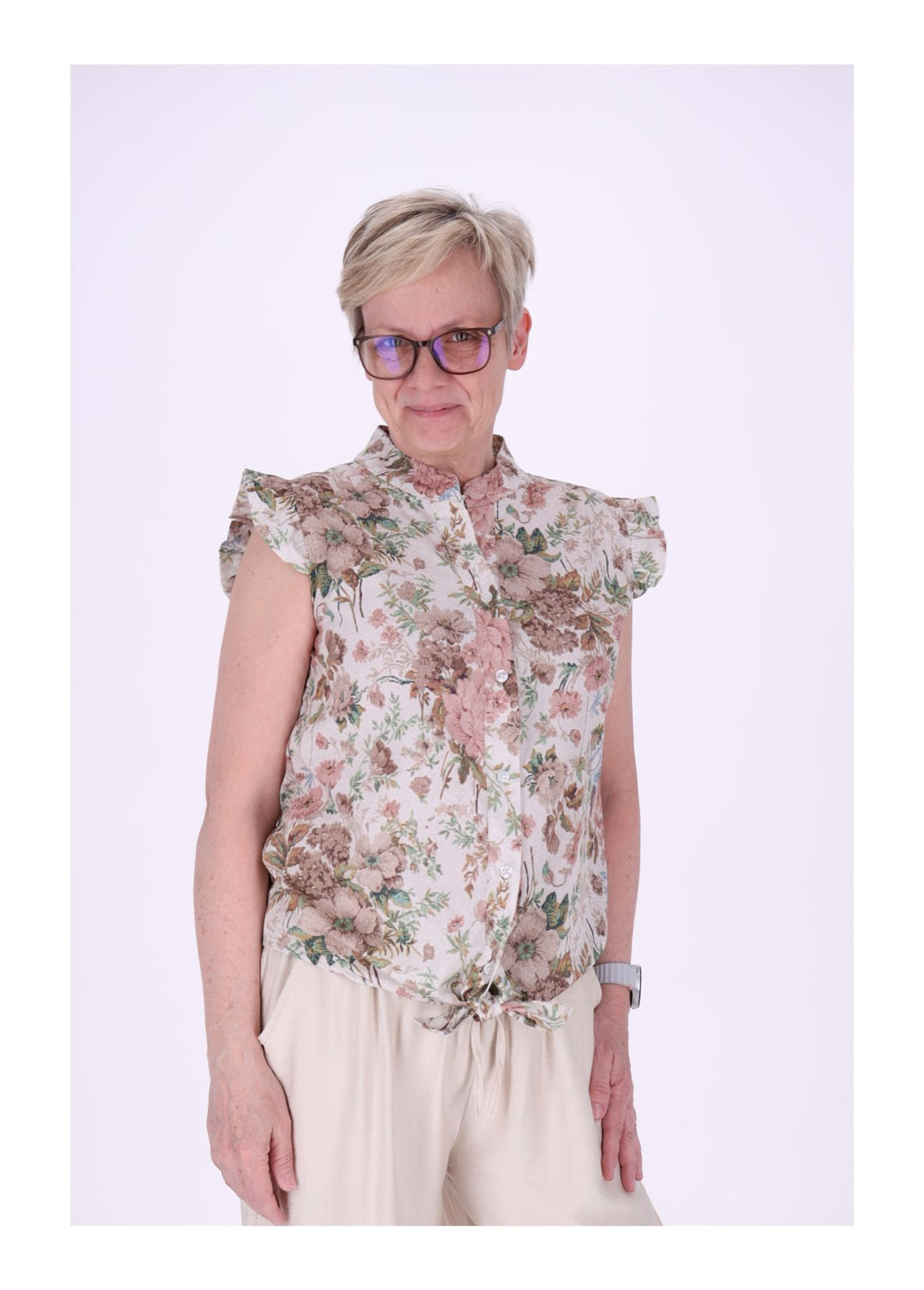 Bluse ohne Arm Rüschen Damen zum Binden AOP
