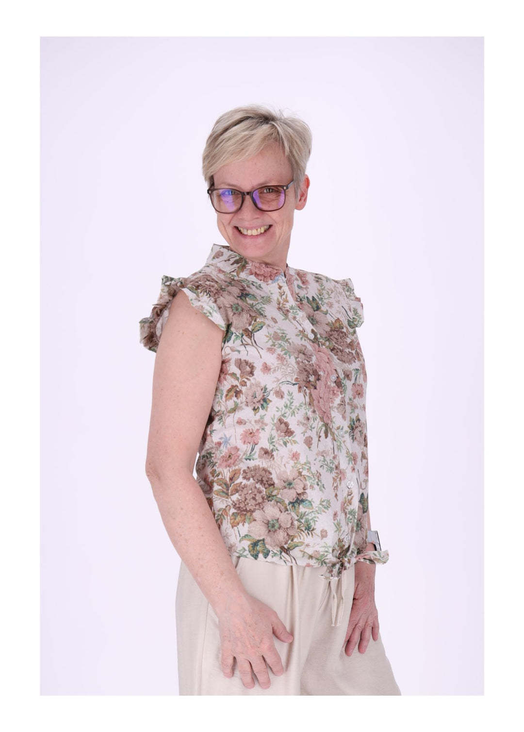 Bluse ohne Arm Rüschen Damen zum Binden AOP