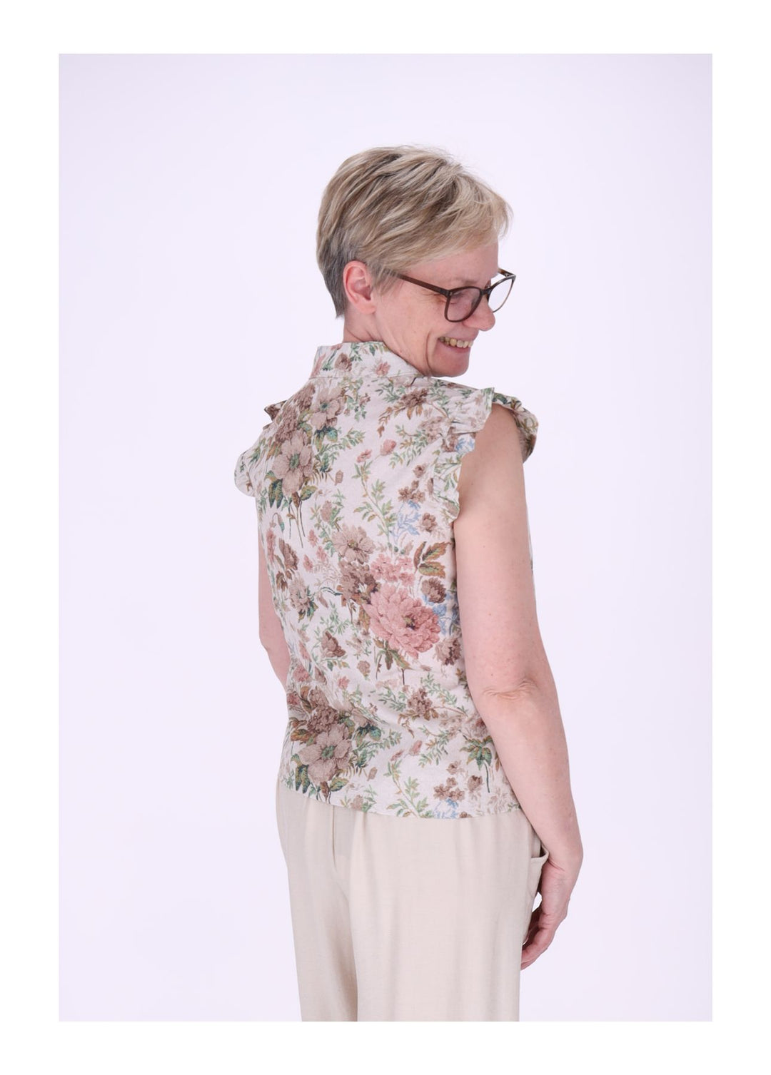 Bluse ohne Arm Rüschen Damen zum Binden AOP