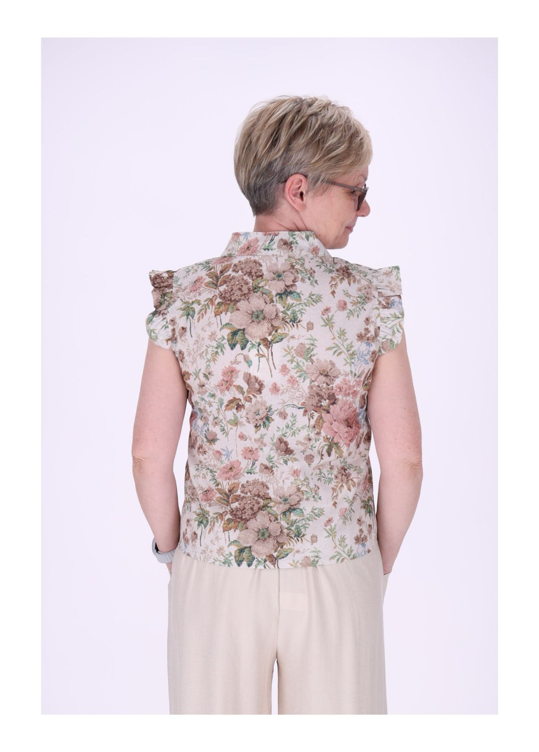 Bluse ohne Arm Rüschen Damen zum Binden AOP