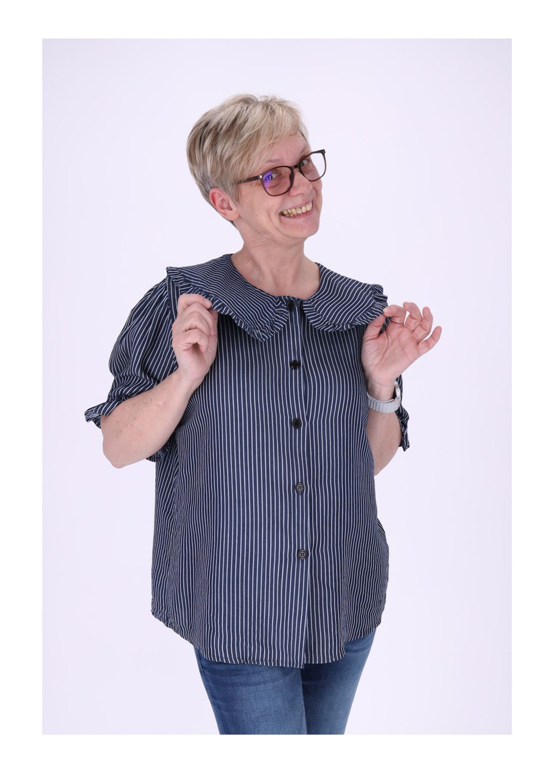 Bluse Jeansoptik AOP Streifen großer Kragen