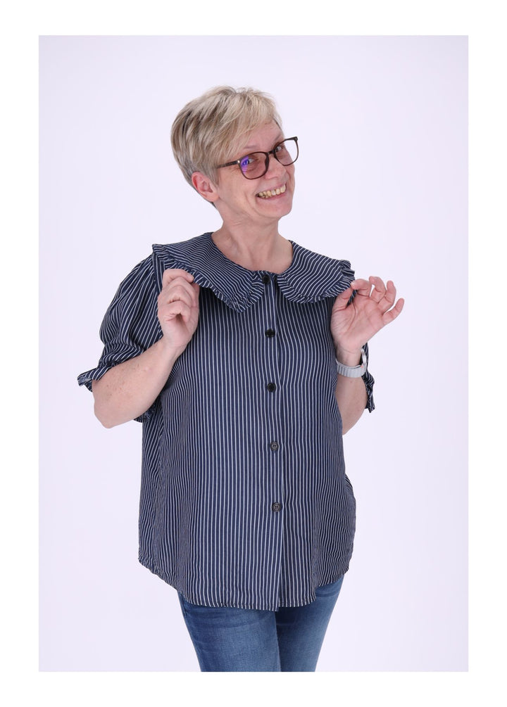 Bluse Jeansoptik AOP Streifen großer Kragen