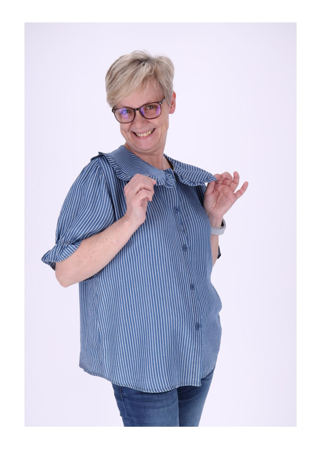 Bluse Jeansoptik AOP Streifen großer Kragen