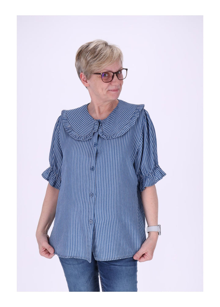 Bluse Jeansoptik AOP Streifen großer Kragen