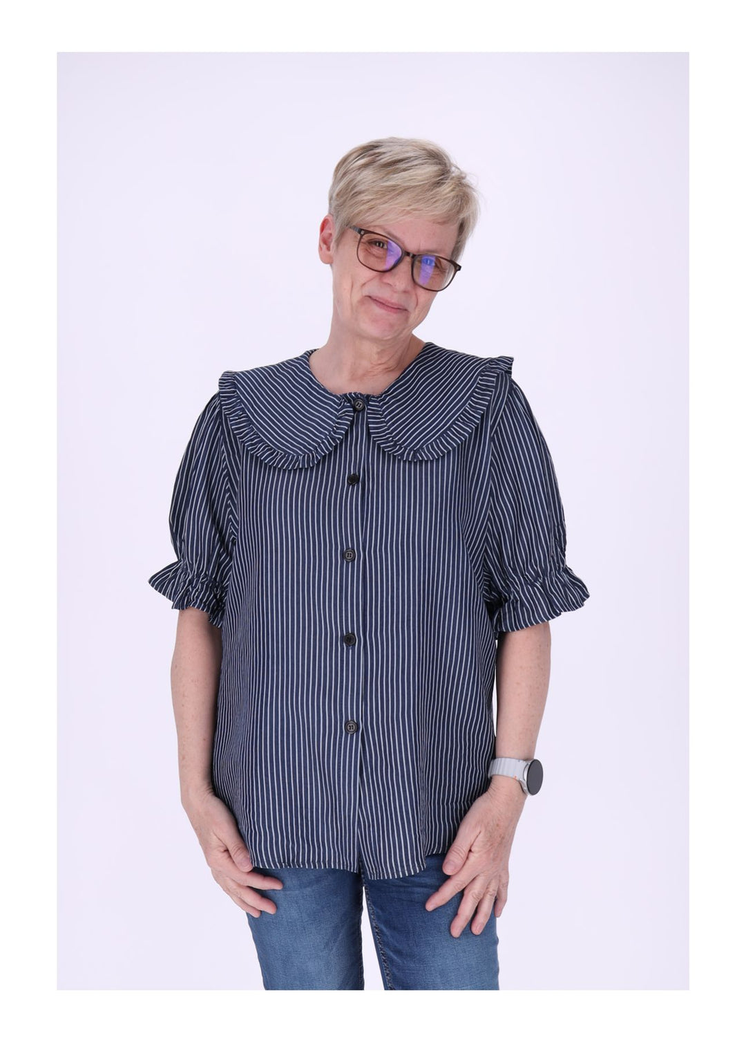 Bluse Jeansoptik AOP Streifen großer Kragen