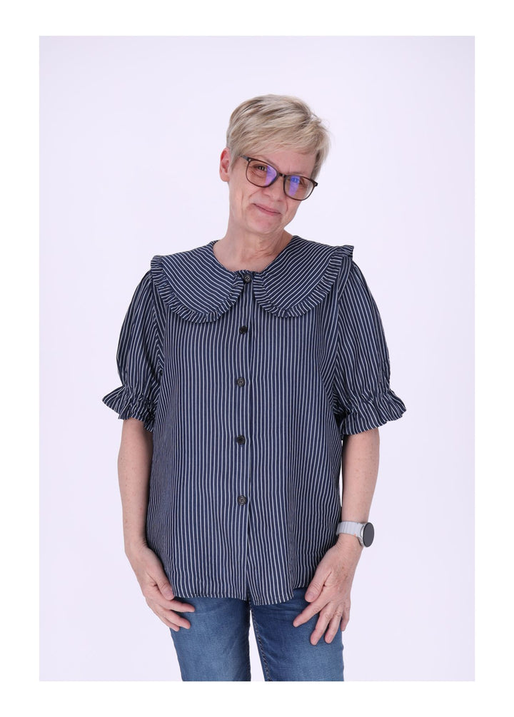 Bluse Jeansoptik AOP Streifen großer Kragen