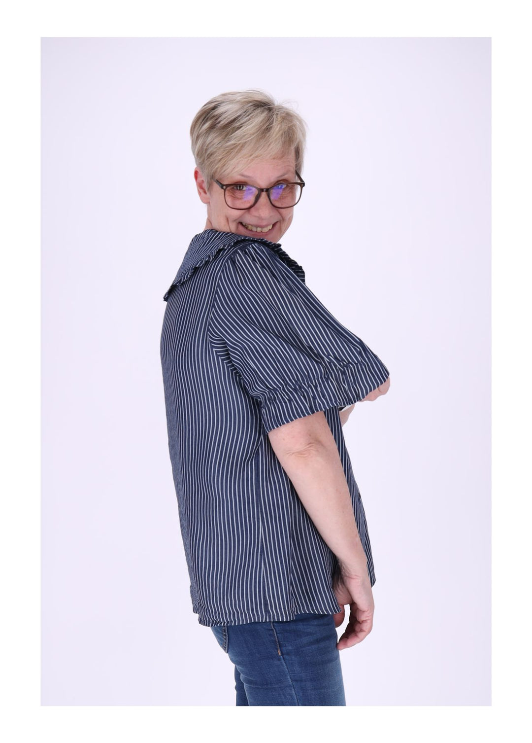 Bluse Jeansoptik AOP Streifen großer Kragen