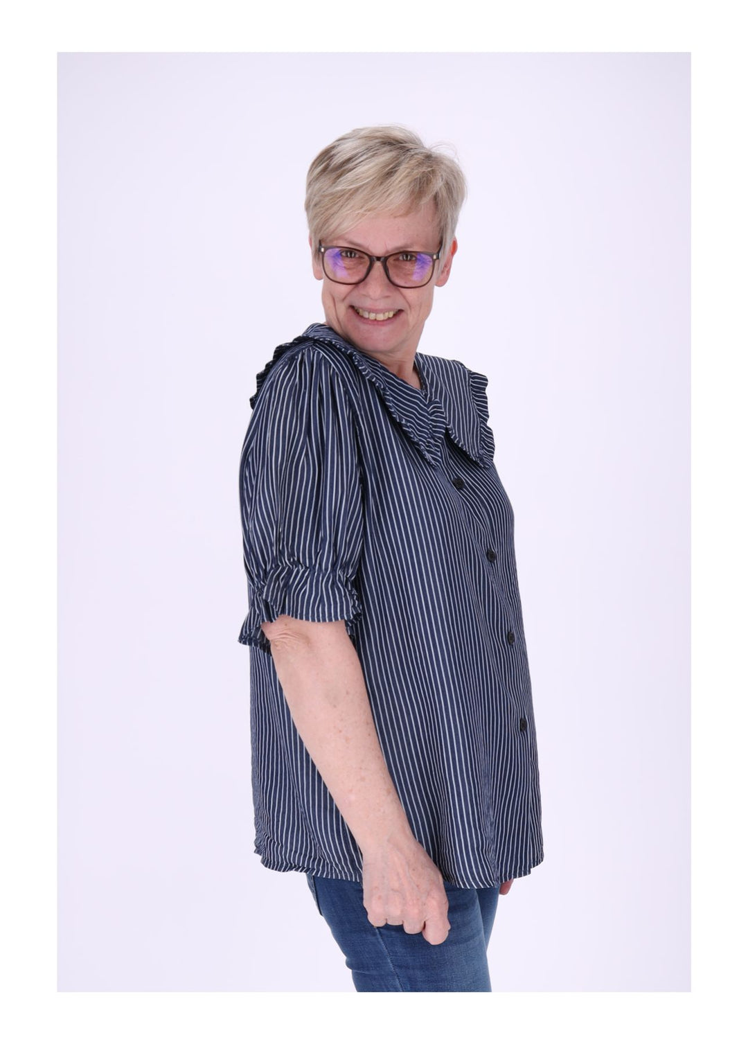 Bluse Jeansoptik AOP Streifen großer Kragen