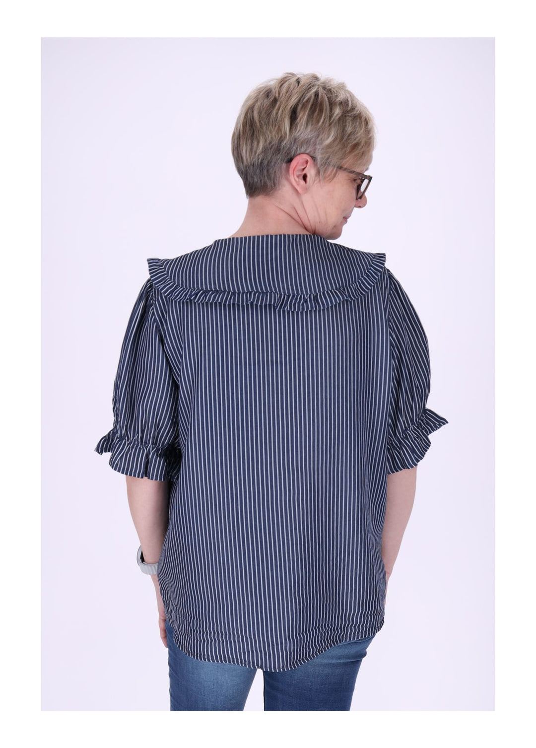 Bluse Jeansoptik AOP Streifen großer Kragen