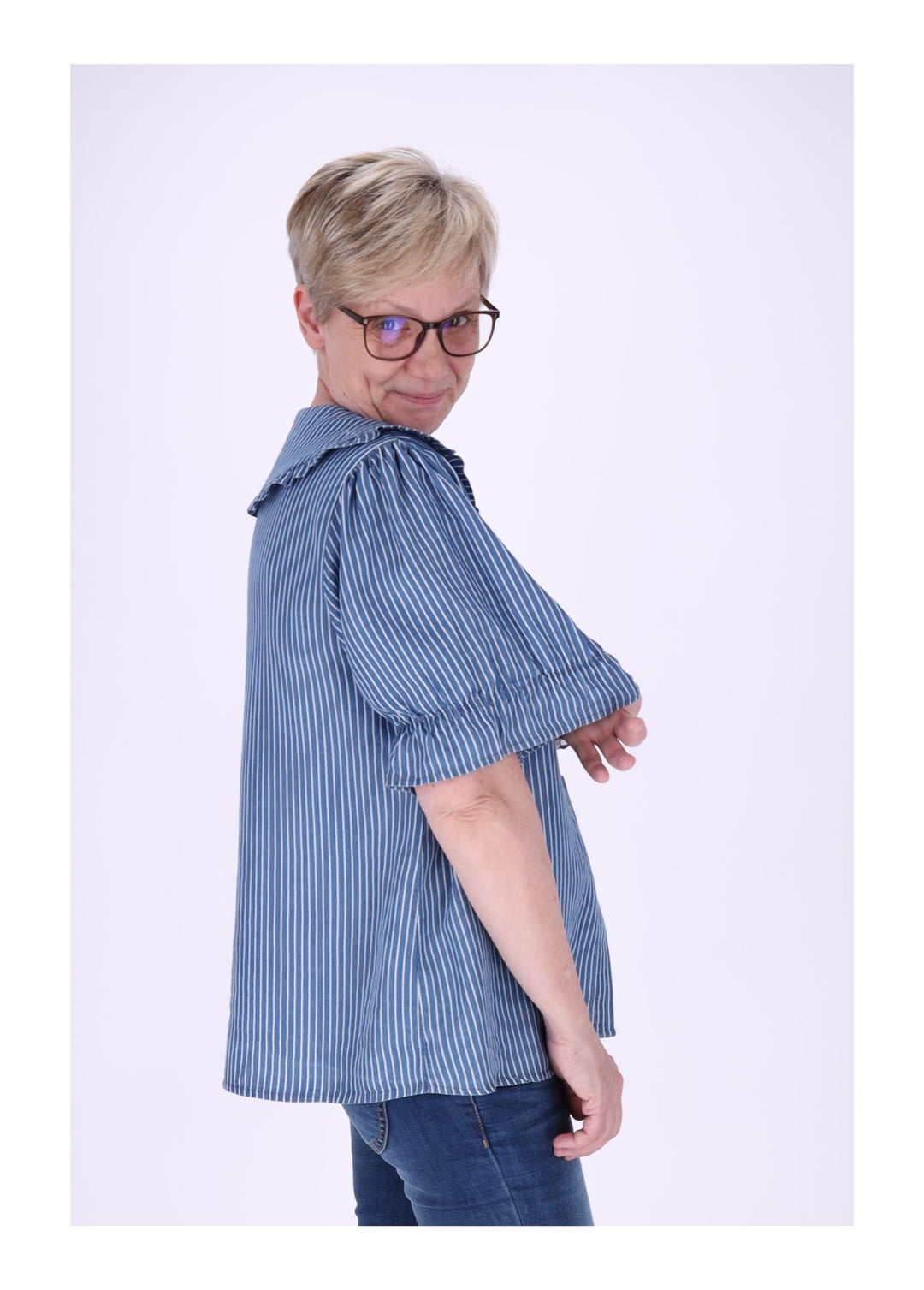 Bluse Jeansoptik AOP Streifen großer Kragen