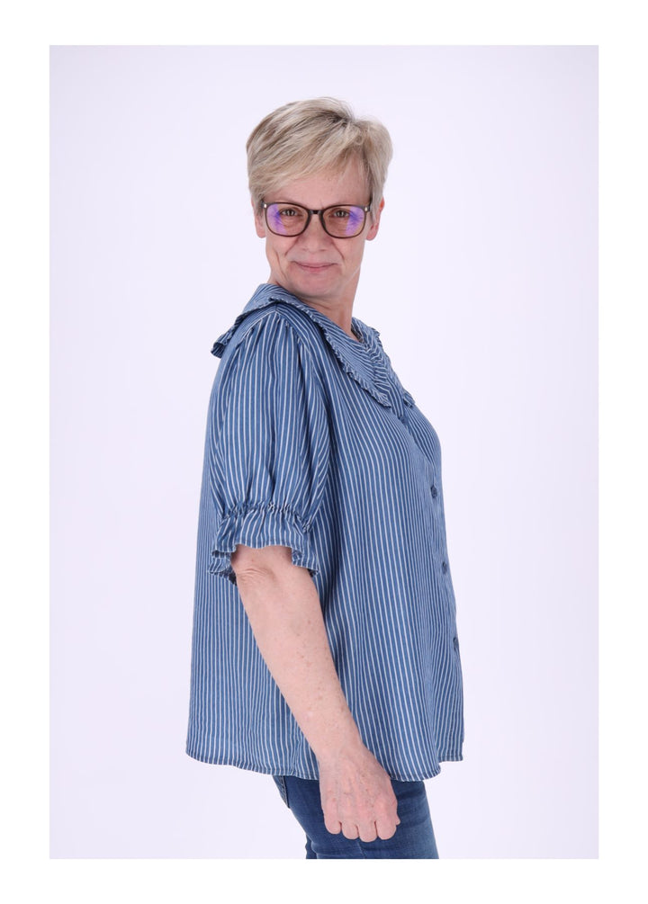 Bluse Jeansoptik AOP Streifen großer Kragen