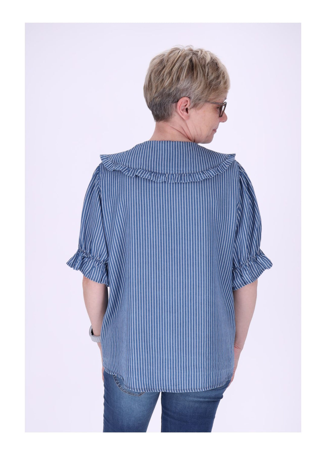 Bluse Jeansoptik AOP Streifen großer Kragen
