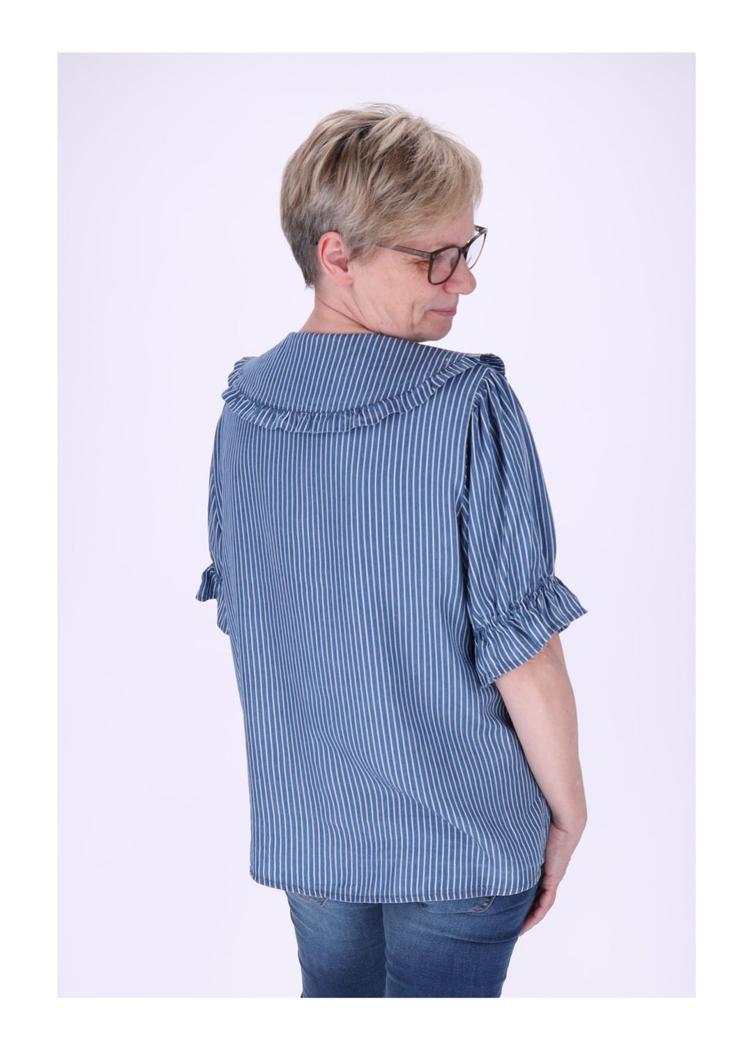 Bluse Jeansoptik AOP Streifen großer Kragen