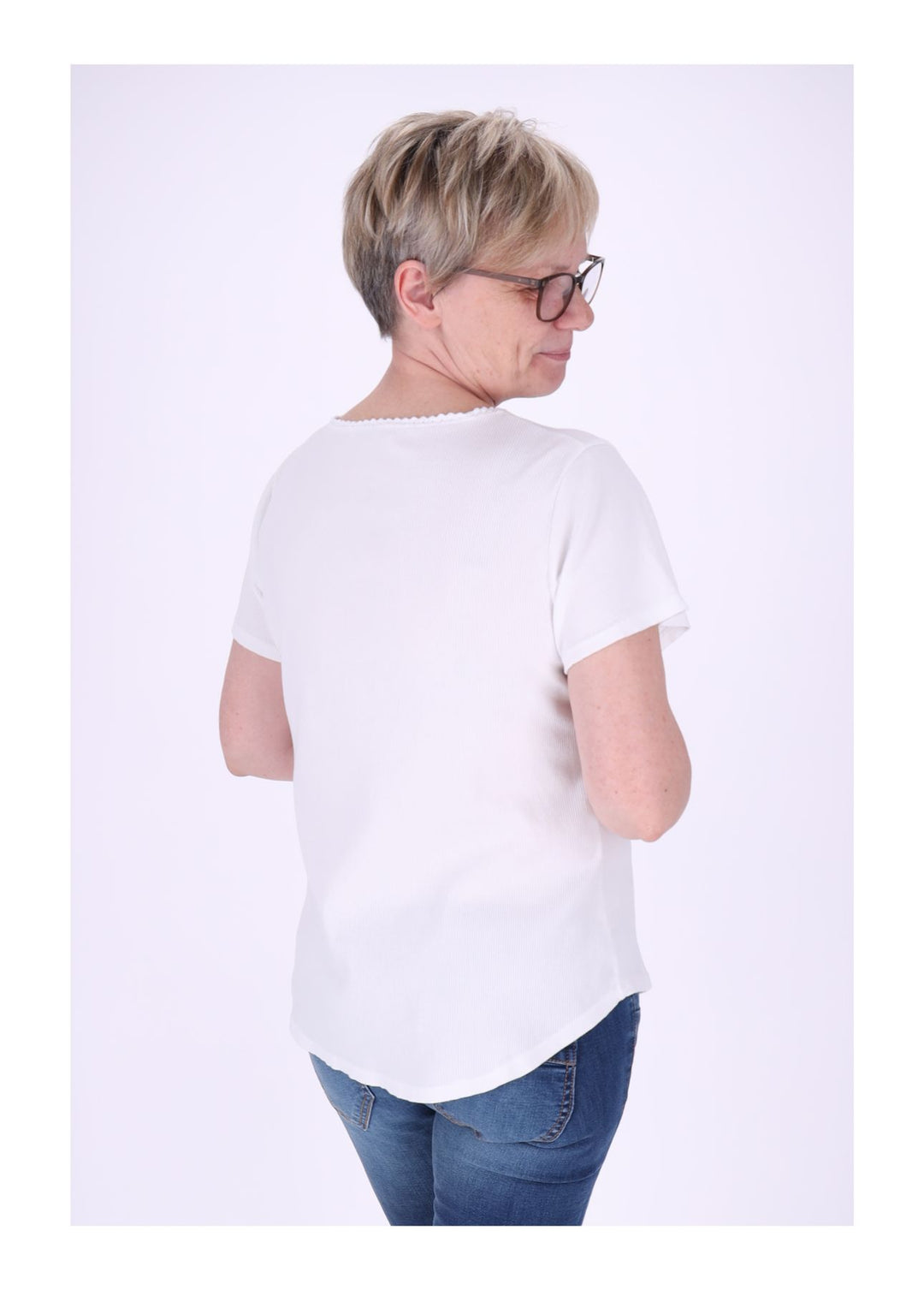 T-Shirt Damen Rundhals kurze Knopfleiste Ripp