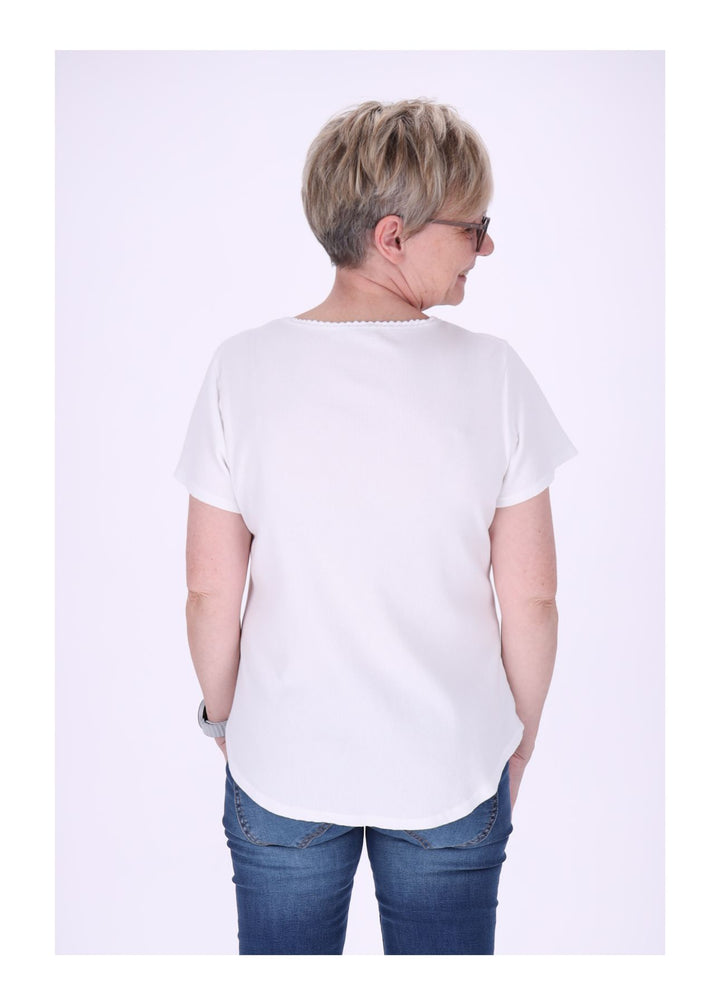 T-Shirt Damen Rundhals kurze Knopfleiste Ripp
