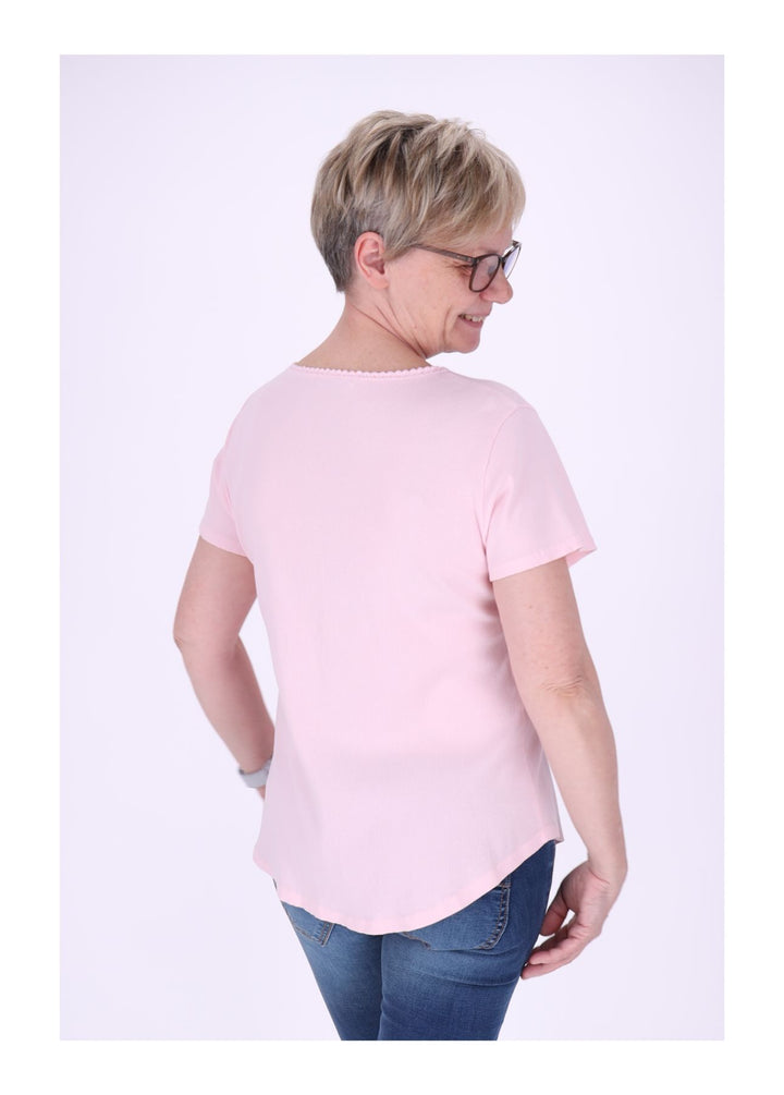 T-Shirt Damen Rundhals kurze Knopfleiste Ripp