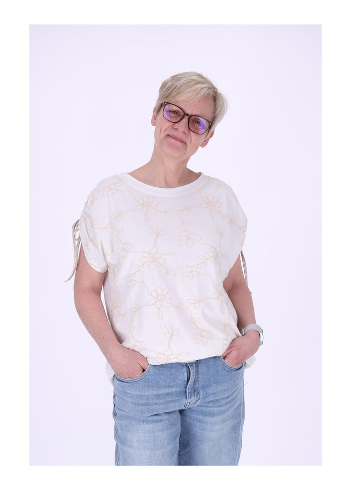 T-Shirt Damen Schultern offen Stickerei