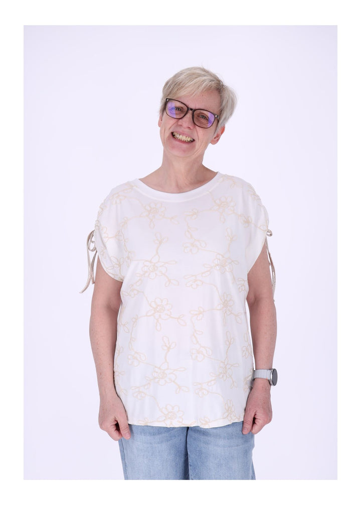 T-Shirt Damen Schultern offen Stickerei