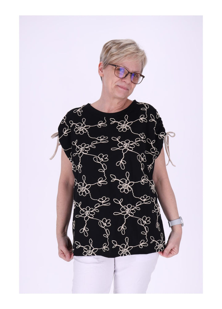 T-Shirt Damen Schultern offen Stickerei