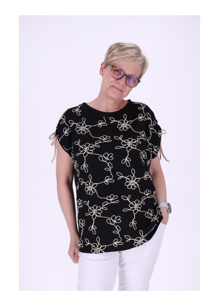 T-Shirt Damen Schultern offen Stickerei