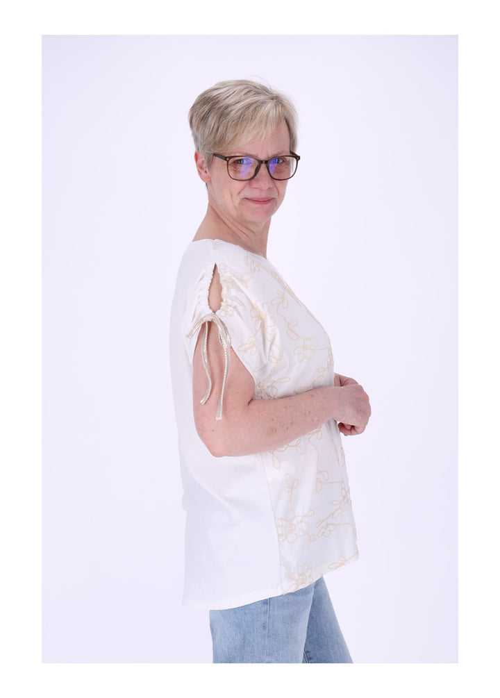 T-Shirt Damen Schultern offen Stickerei