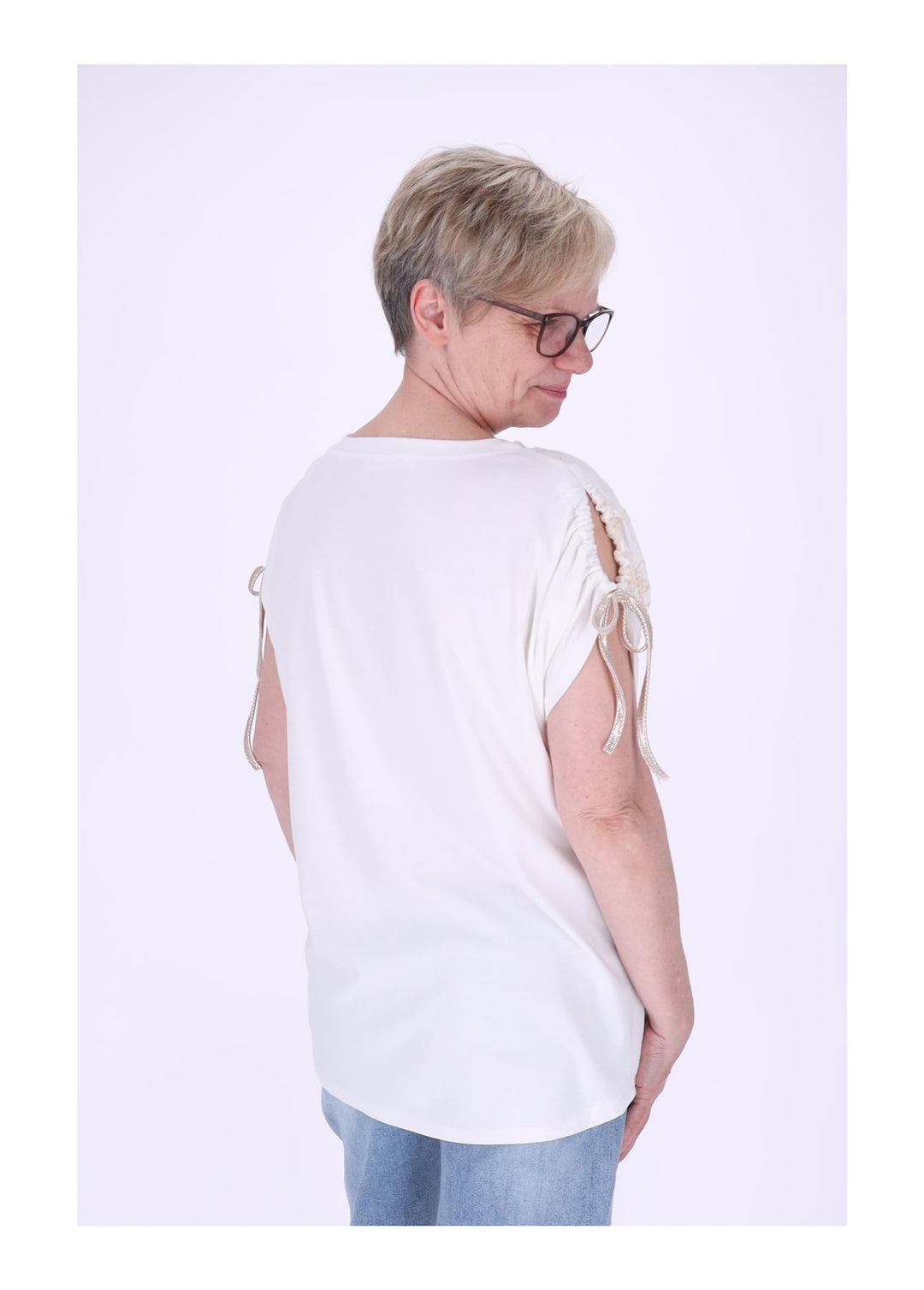 T-Shirt Damen Schultern offen Stickerei