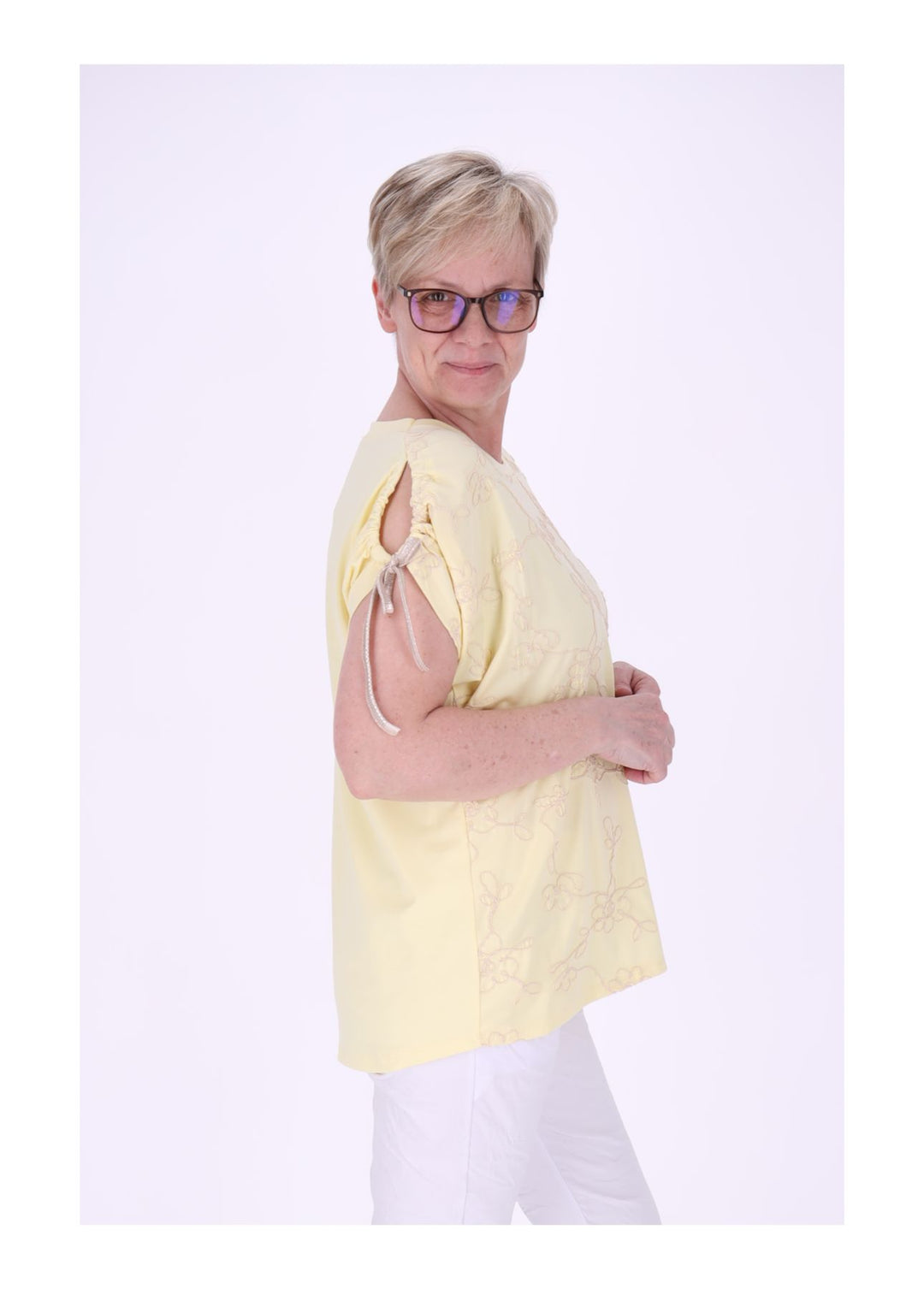 T-Shirt Damen Schultern offen Stickerei