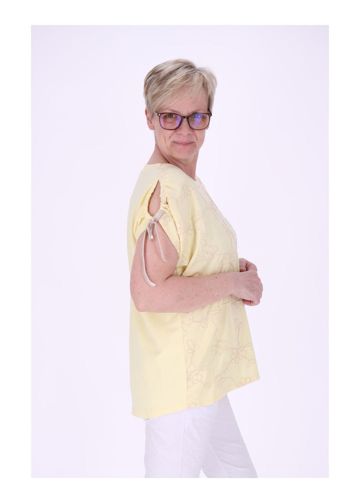 T-Shirt Damen Schultern offen Stickerei