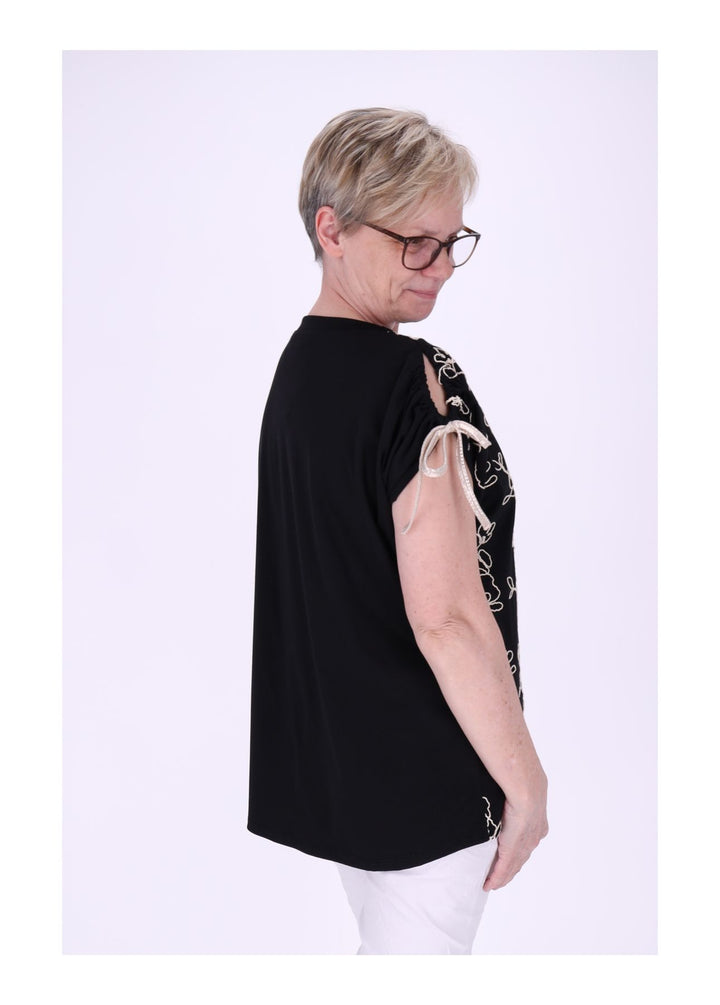 T-Shirt Damen Schultern offen Stickerei