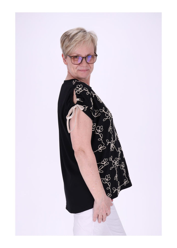 T-Shirt Damen Schultern offen Stickerei