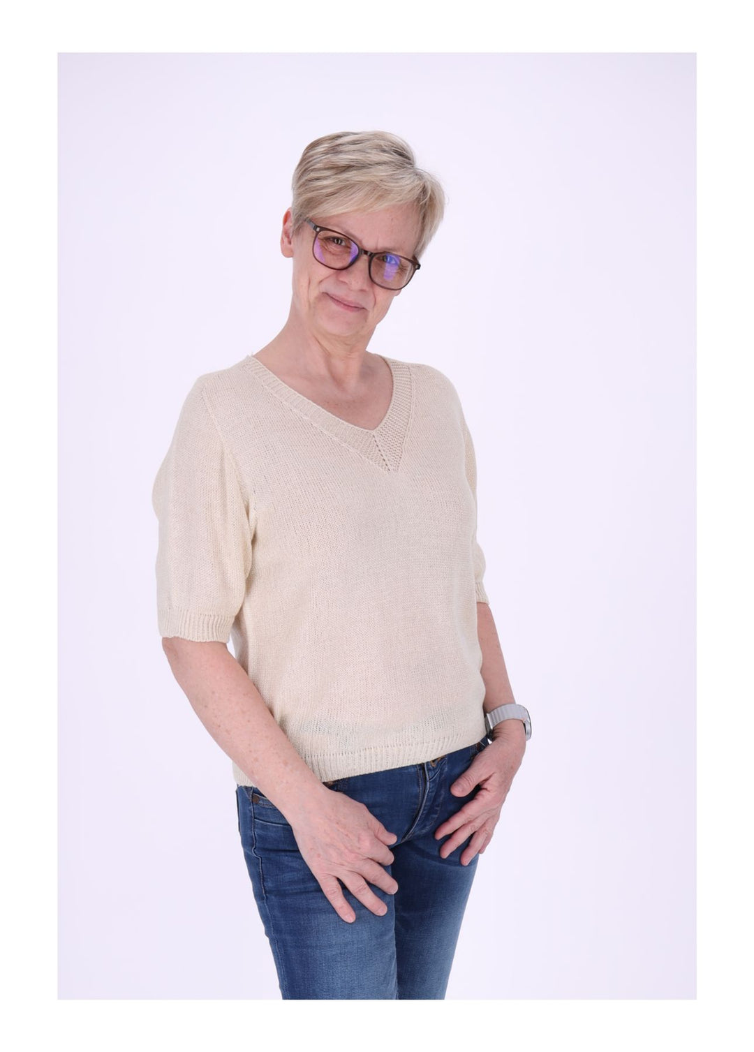 T-Shirt Damen V-Ausschnitt Feinstrick