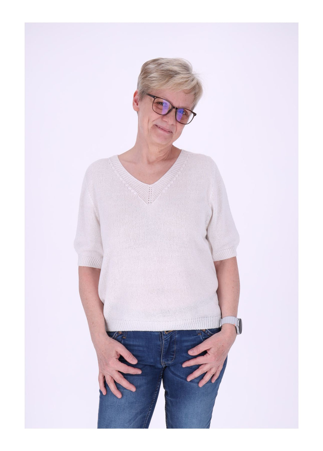 T-Shirt Damen V-Ausschnitt Feinstrick