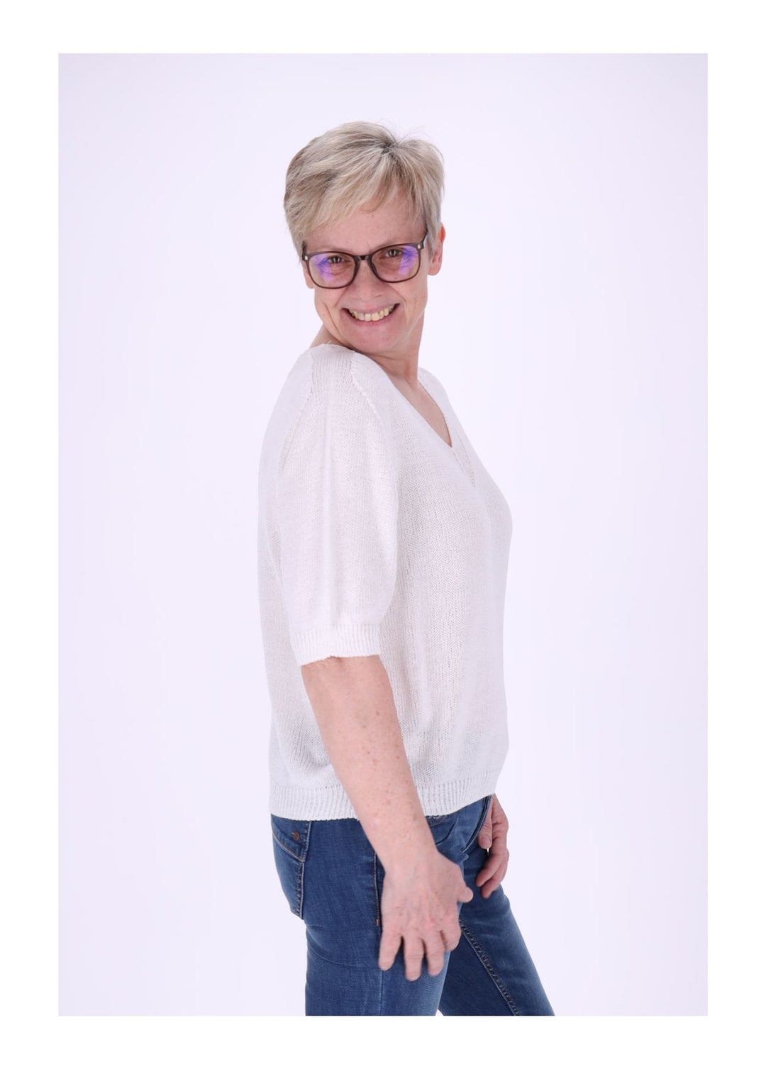 T-Shirt Damen V-Ausschnitt Feinstrick