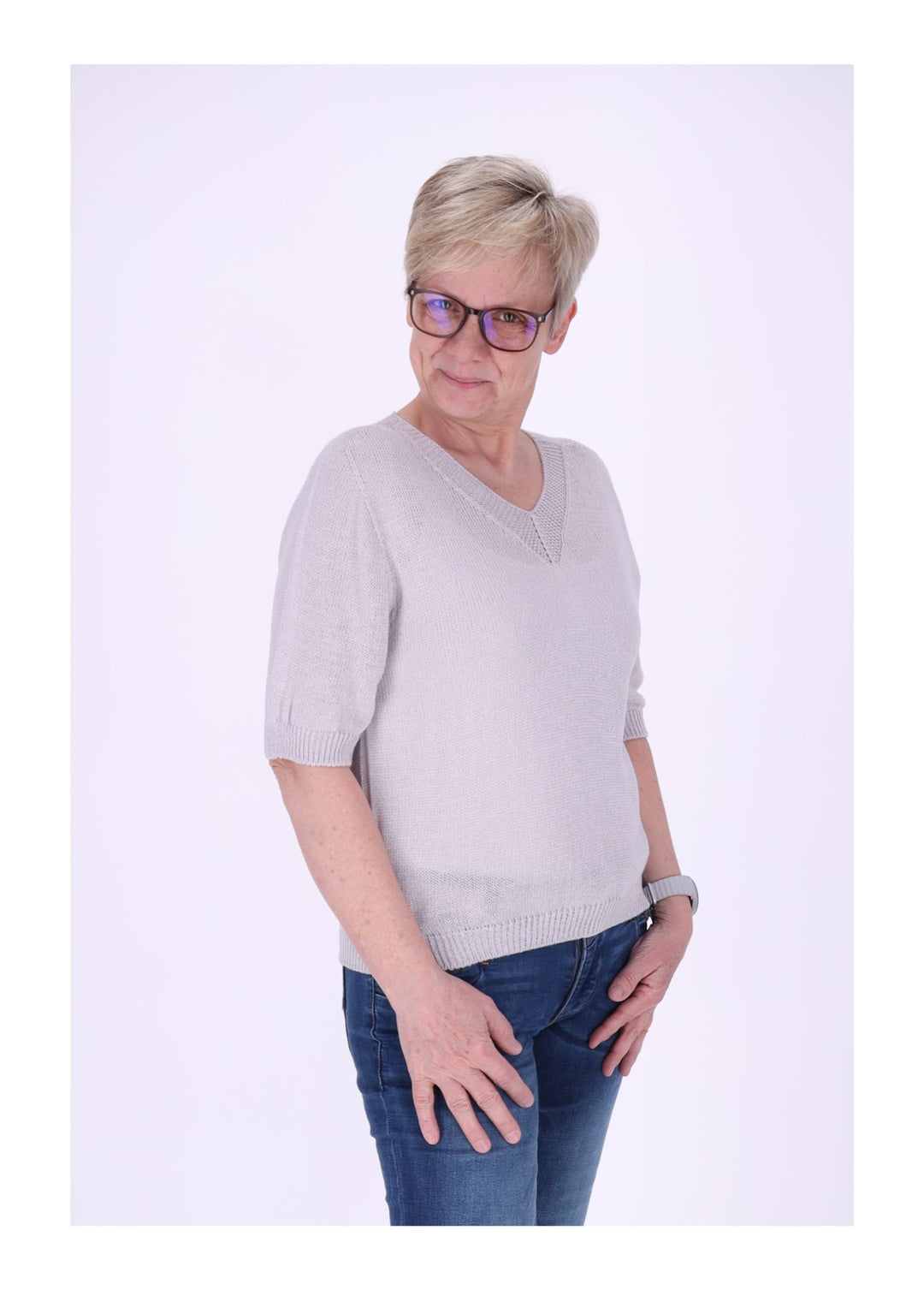 T-Shirt Damen V-Ausschnitt Feinstrick