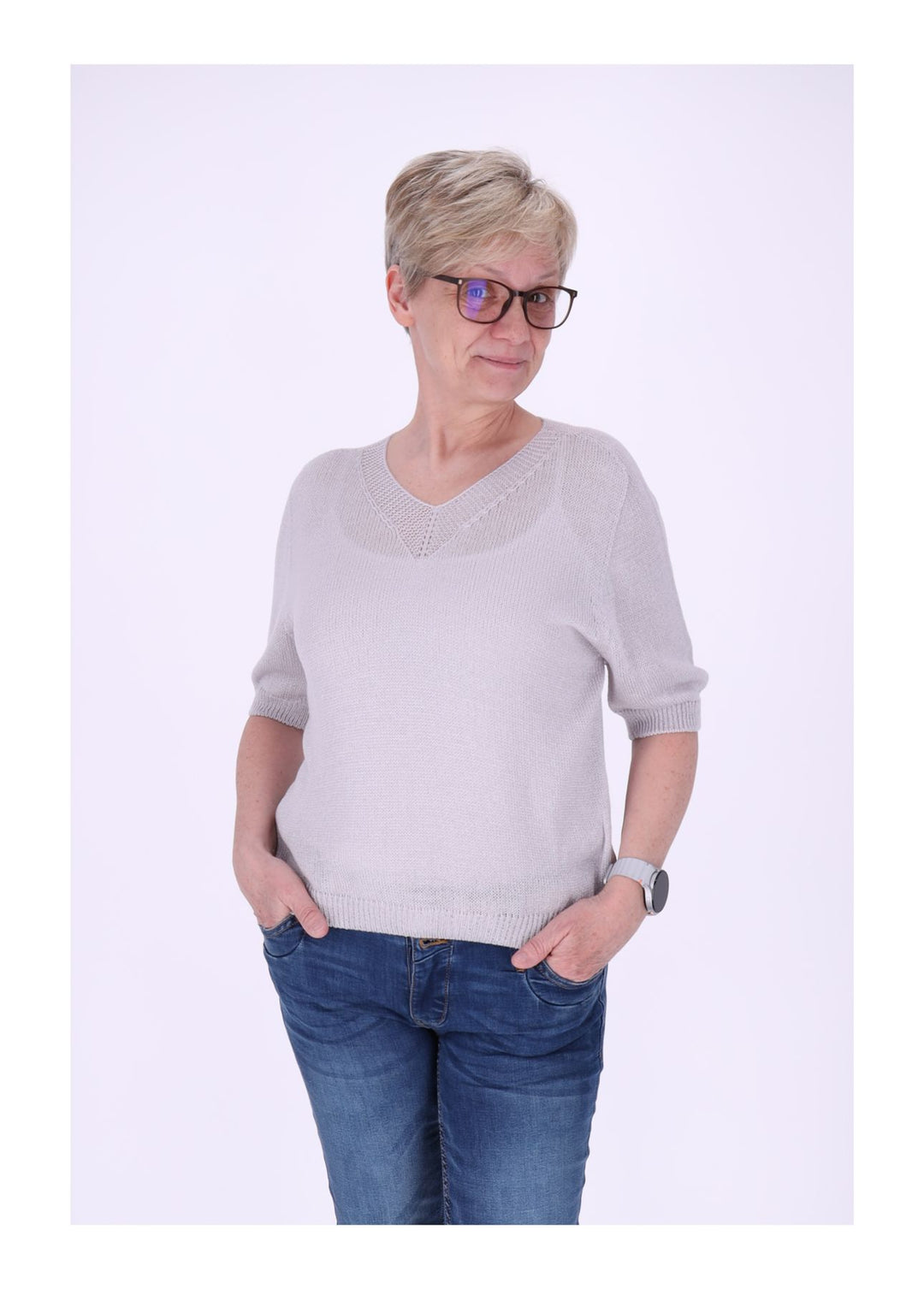 T-Shirt Damen V-Ausschnitt Feinstrick