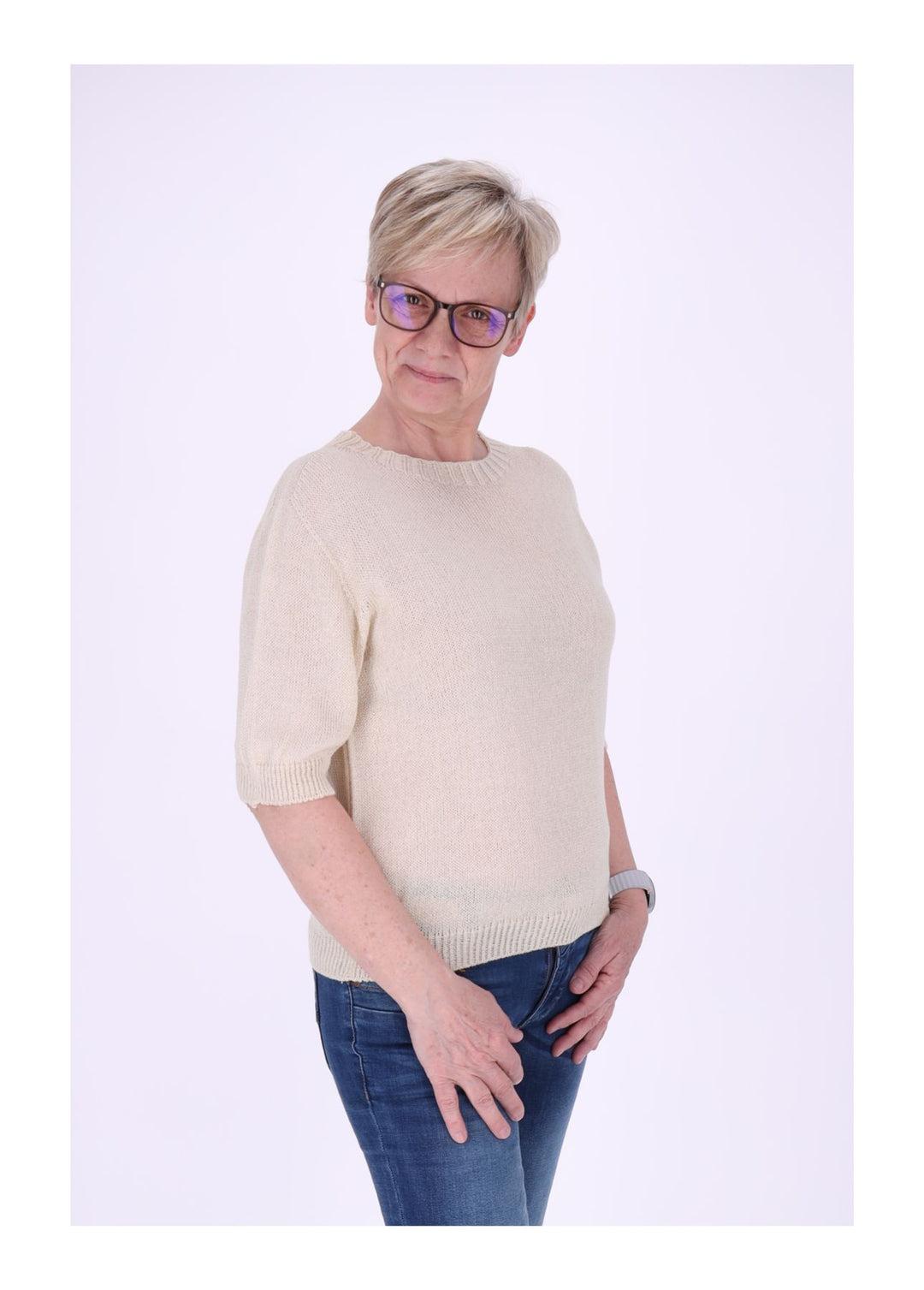 T-Shirt Damen Rundhals Feinstrick