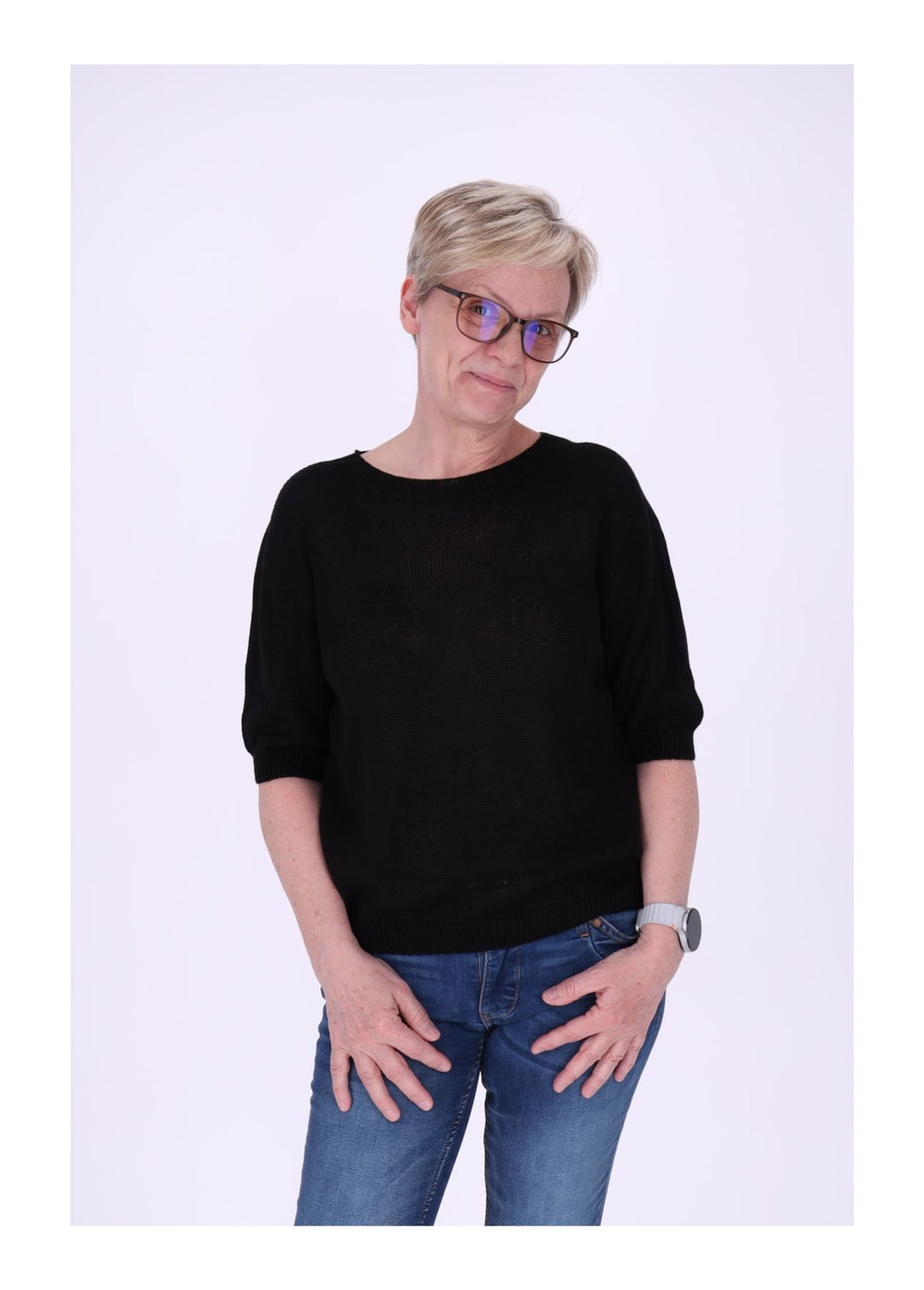 T-Shirt Damen Rundhals Feinstrick