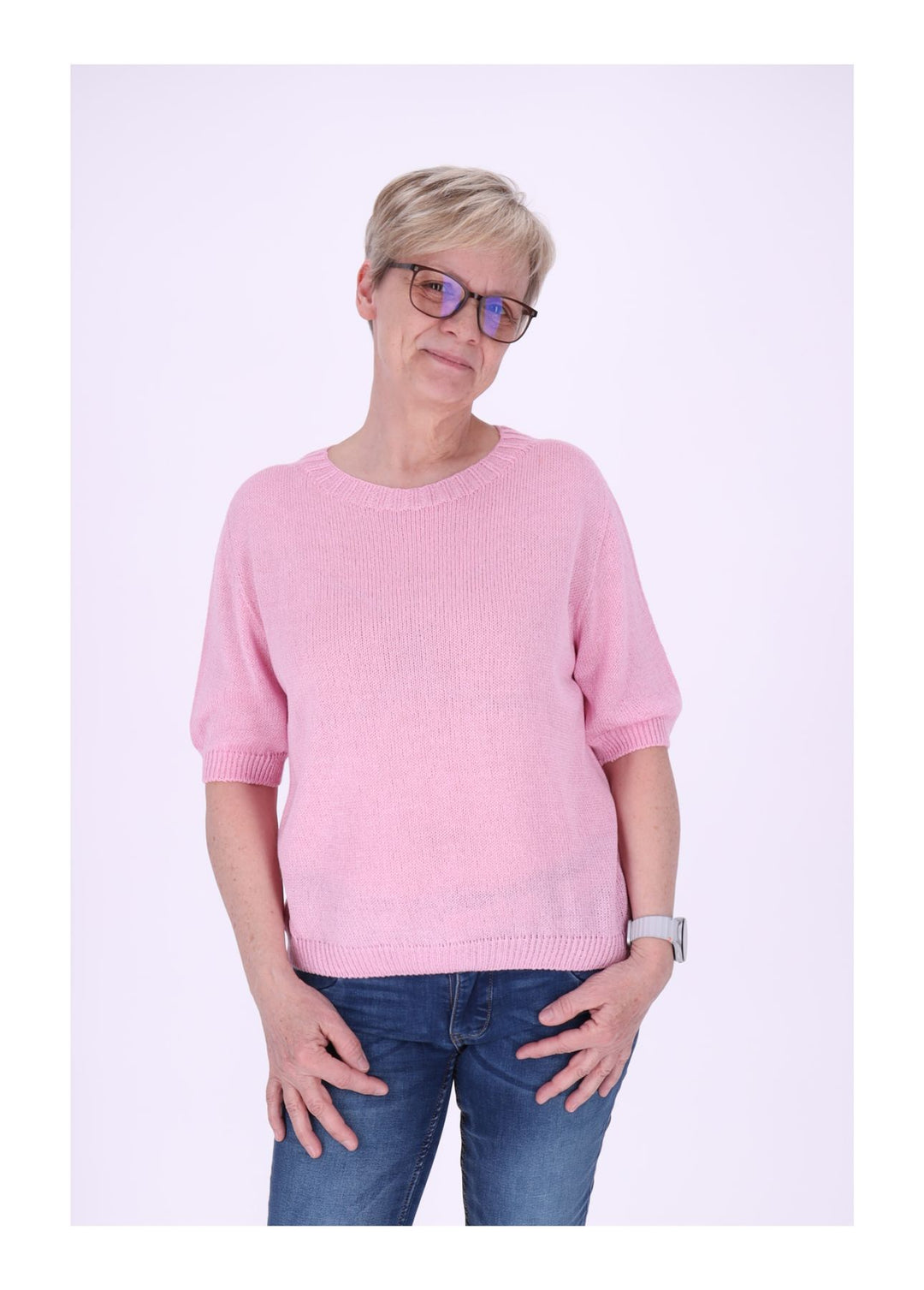 T-Shirt Damen Rundhals Feinstrick