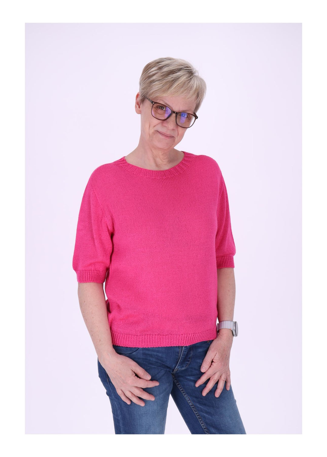 T-Shirt Damen Rundhals Feinstrick