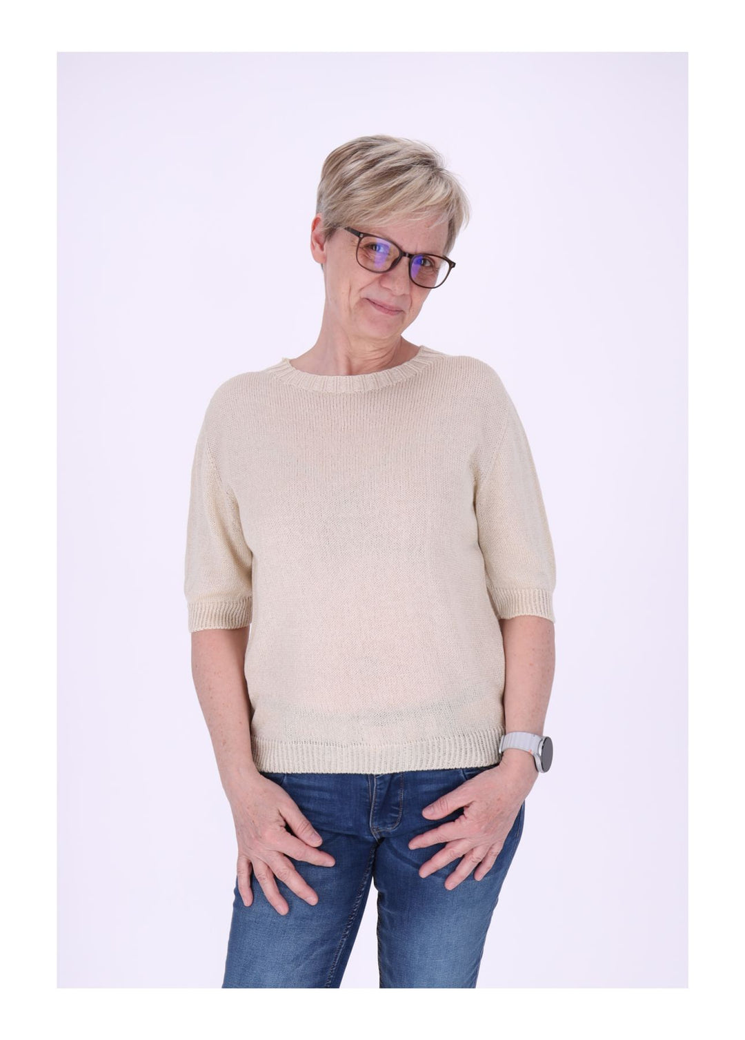 T-Shirt Damen Rundhals Feinstrick