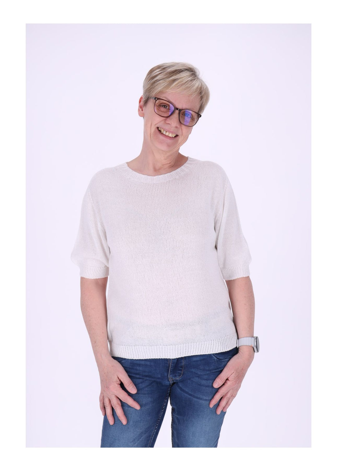 T-Shirt Damen Rundhals Feinstrick