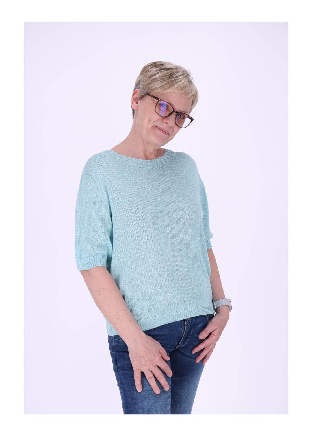 T-Shirt Damen Rundhals Feinstrick