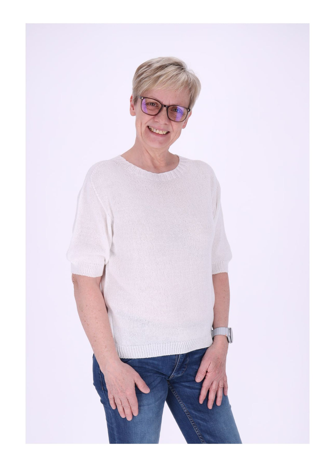 T-Shirt Damen Rundhals Feinstrick
