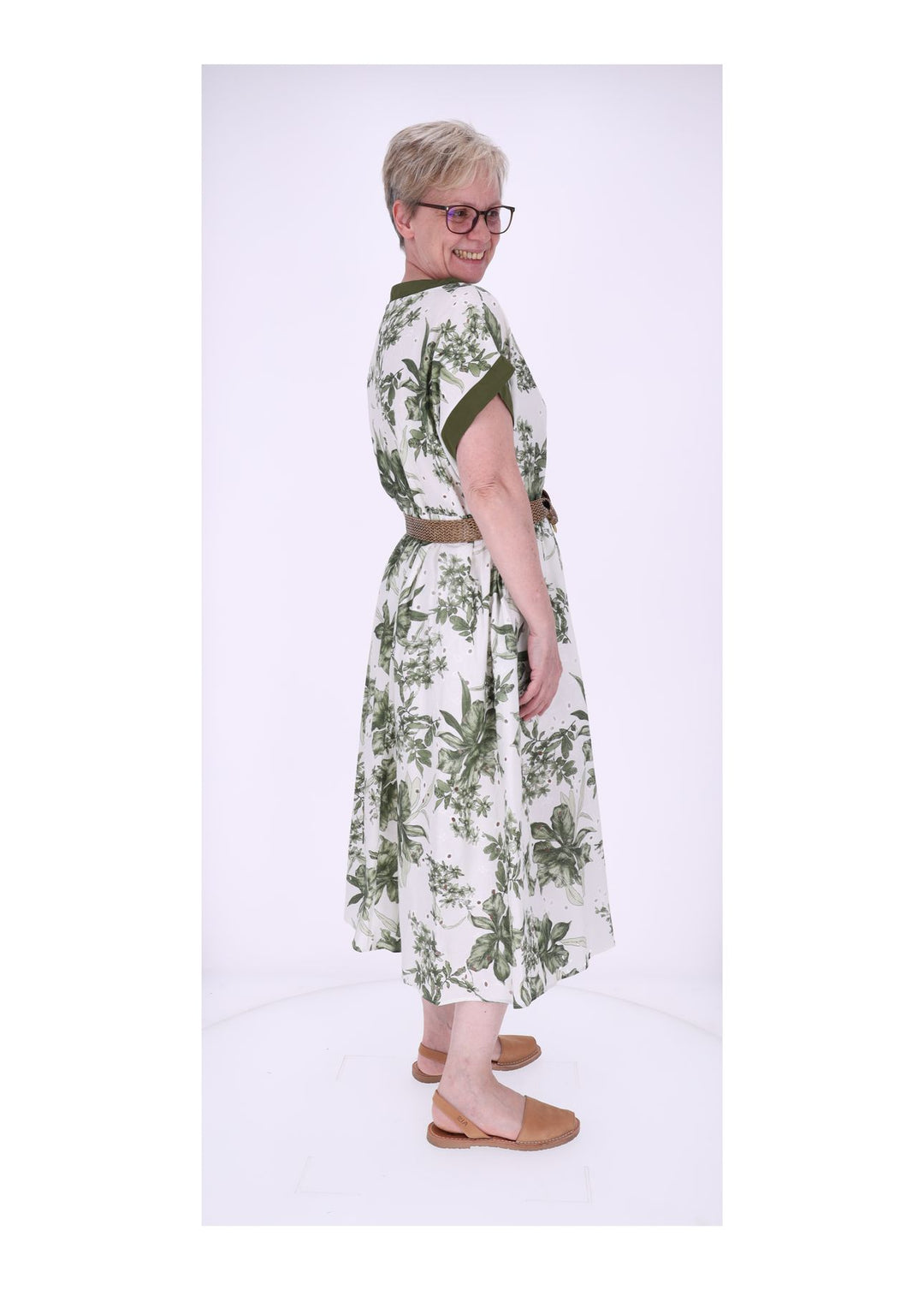 Kleid Damen Arm angeschnitten Gürtel